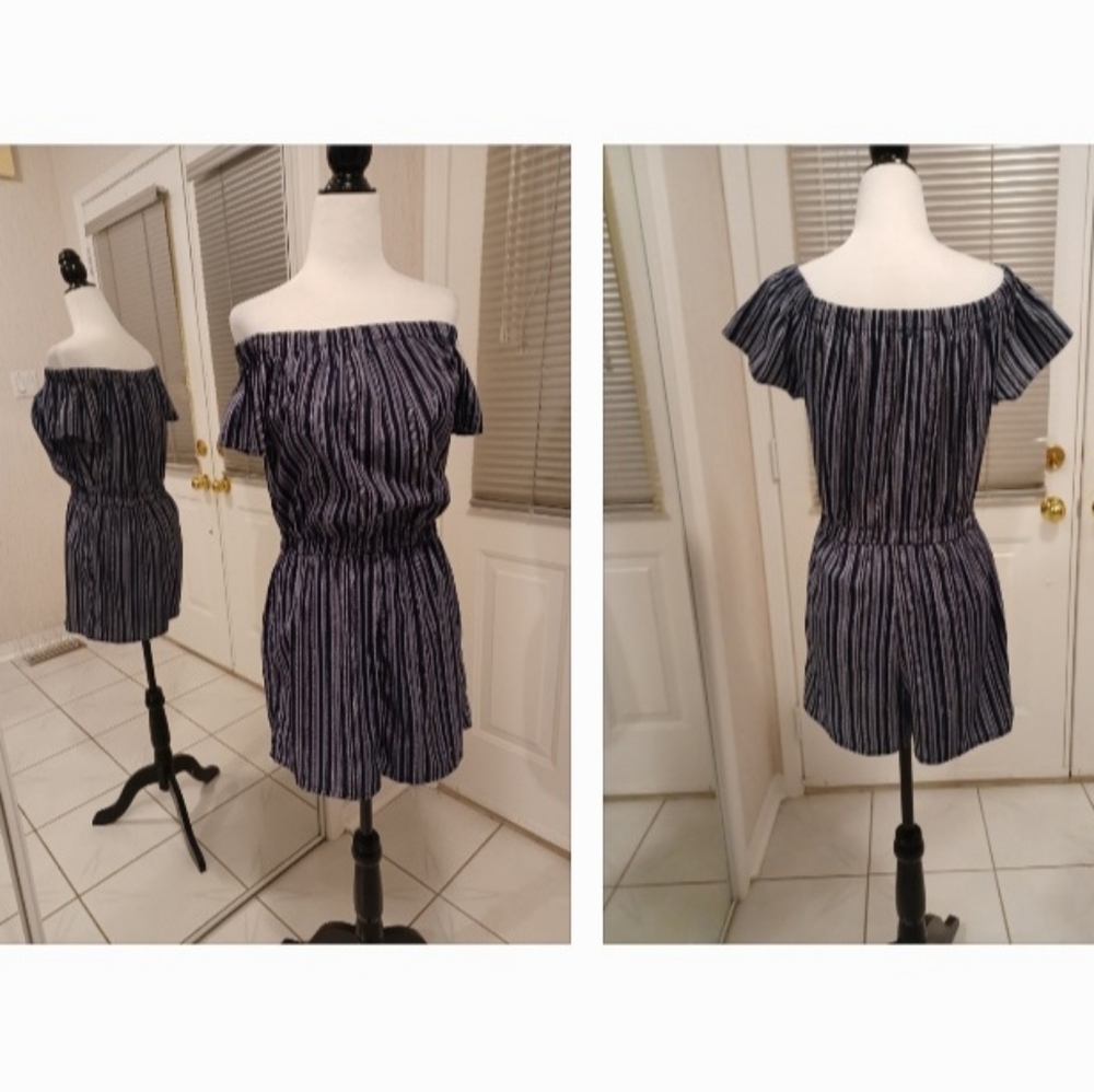 4/$80 Navy Blue & White Striped Romper - Size 8 (M)